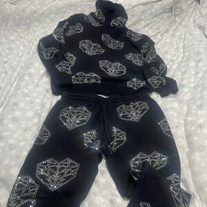 Overtime OTE Cold Hearts Rhinestone Hoodie and jogger set